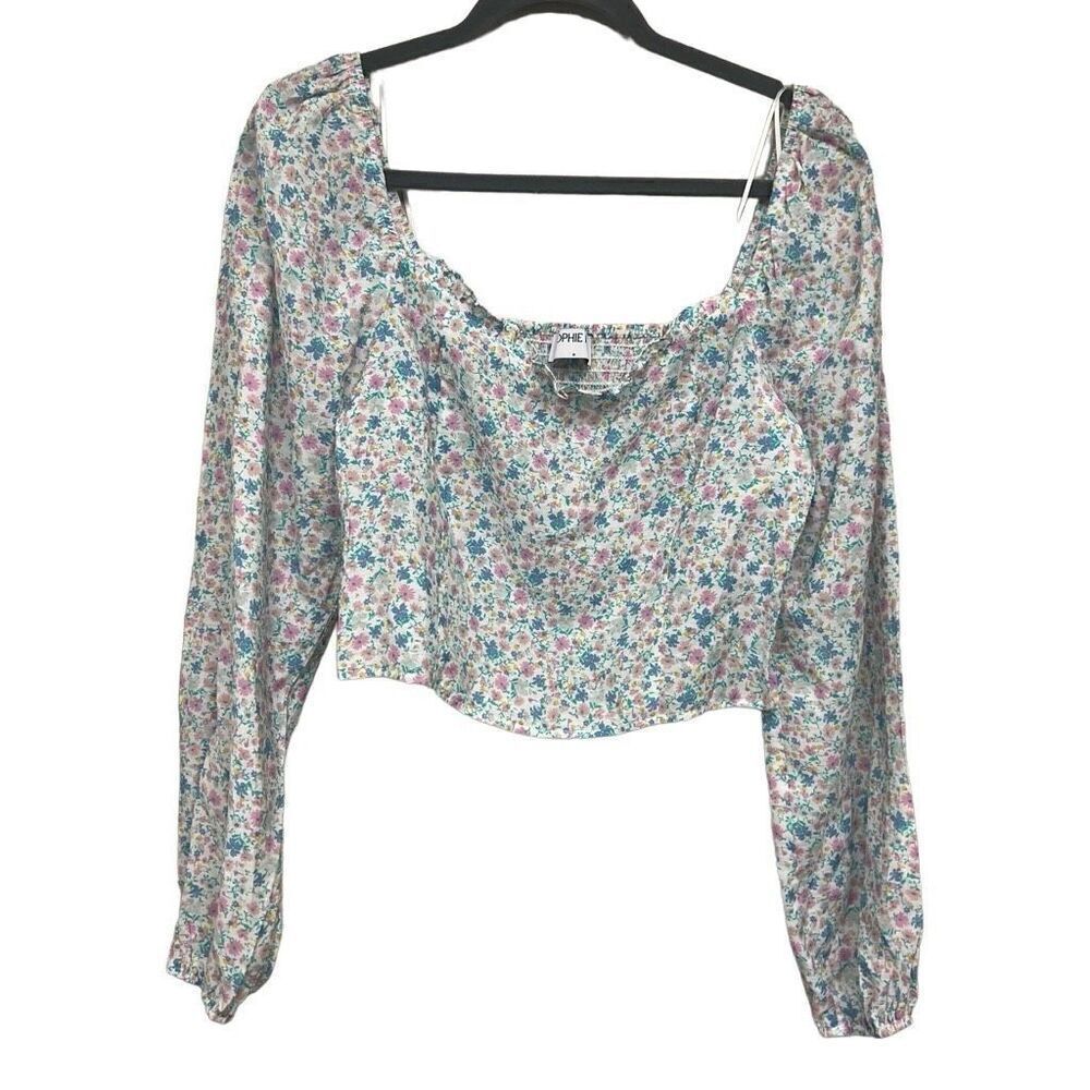 Sophie Rue floral long sleeve white blouse size medium